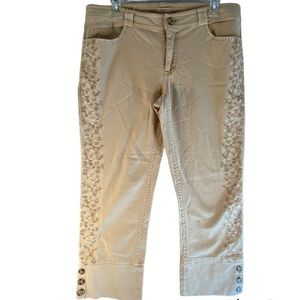 SUNDANCE EMBROIDERED CAPRI CROPPED PANTS VINTAGE KHAKI WOMENS SIZE 10